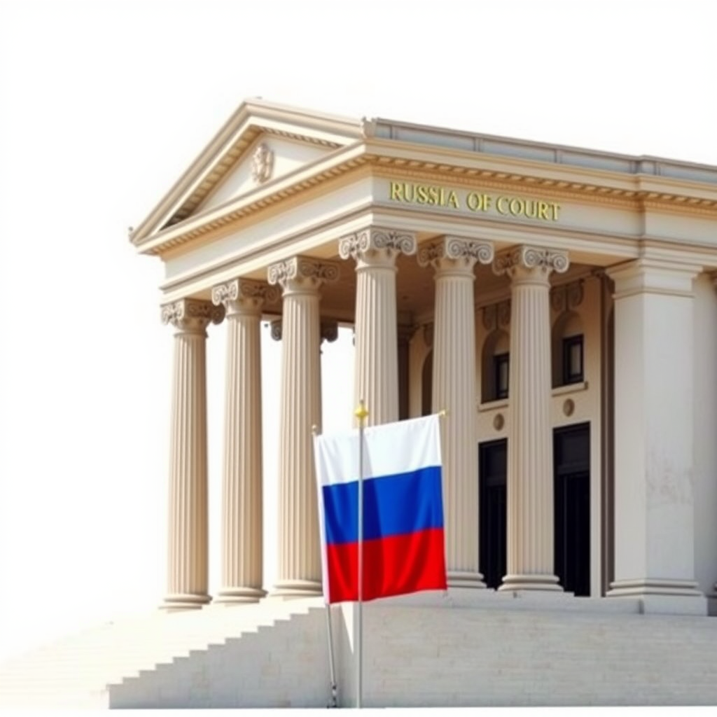 Здание Верховного суда Российской Федерации с колоннами и российским флагом, символизирующее высшую судебную власть и правосудие