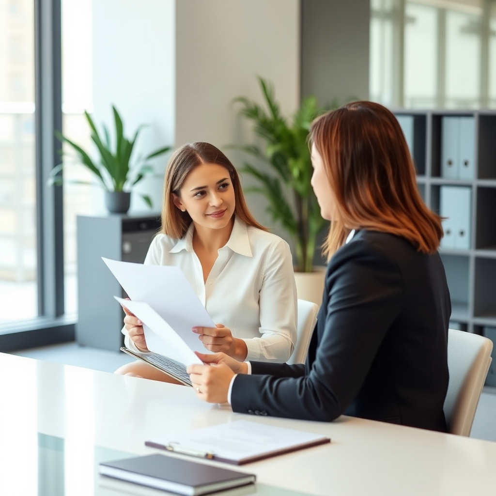 Профессиональный юрист консультирует семейную пару в современном офисе, обсуждая документы по семейному праву