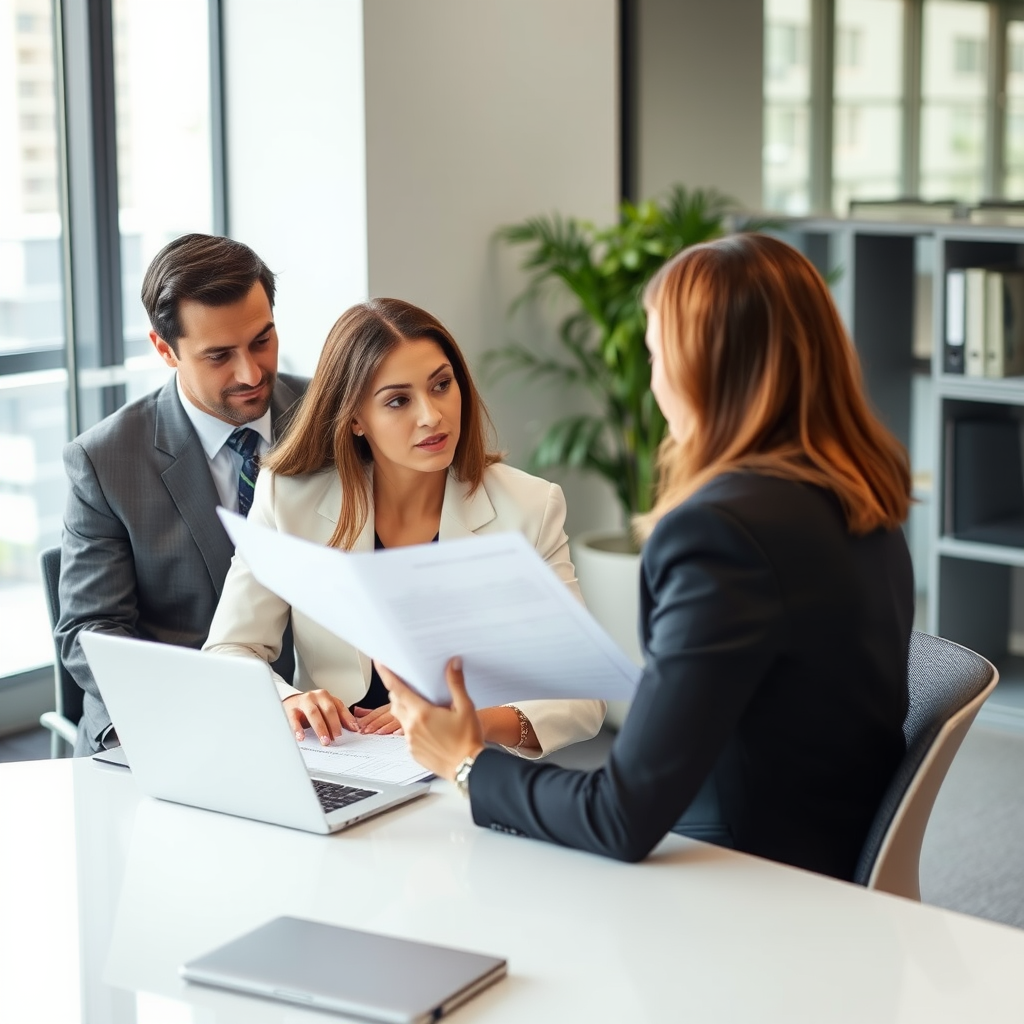 Команда профессиональных юристов по семейному праву в современном офисе, обсуждающих стратегию защиты клиентов